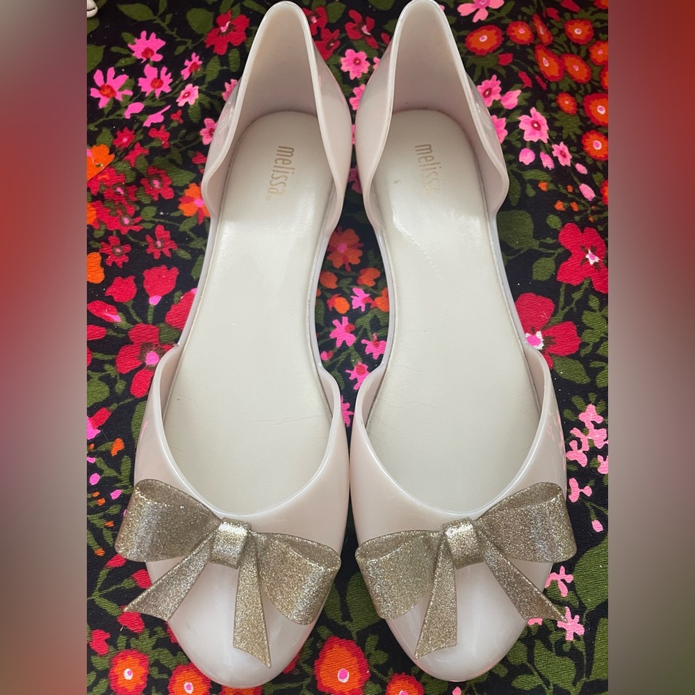 Melissa Jelly Gold Bow Glitter Flats